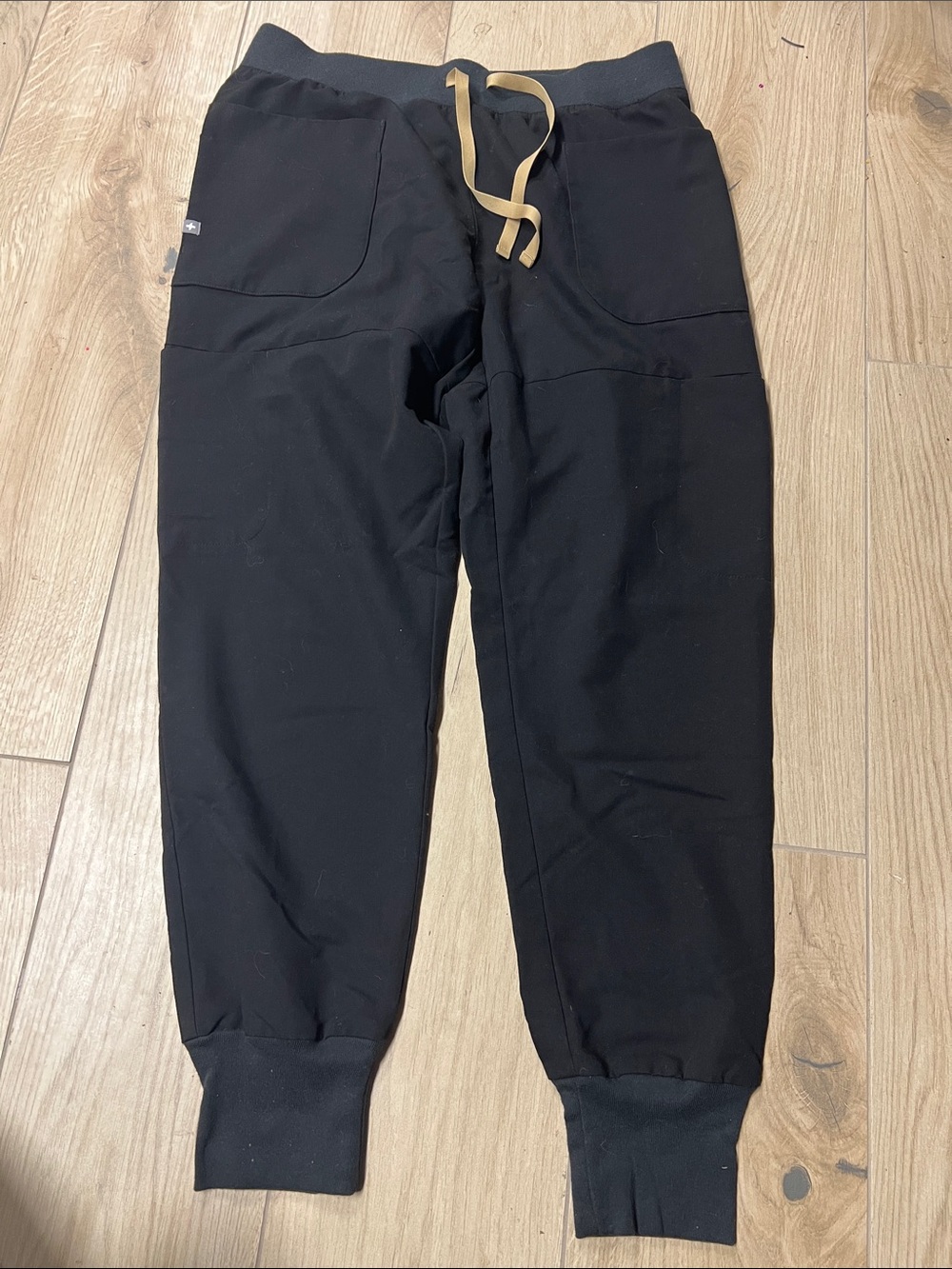Figs Black Track Joggers with Tan Drawstring